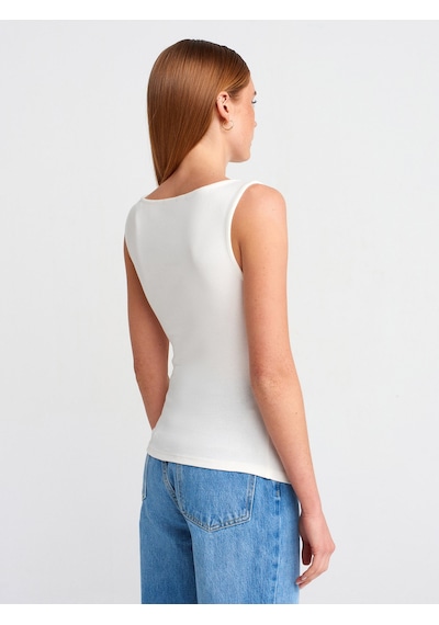 Dilvin 31589 Büzgülü Kayık Yaka Top-ekru Ekru