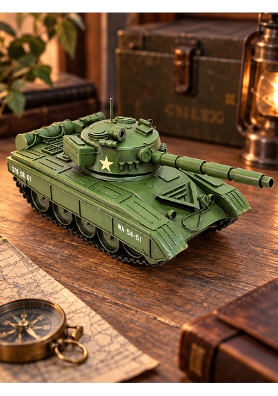 Dekoratif Metal Tank Vintage Retro Eskitme Nostaljik Tank Maketi Yeşil