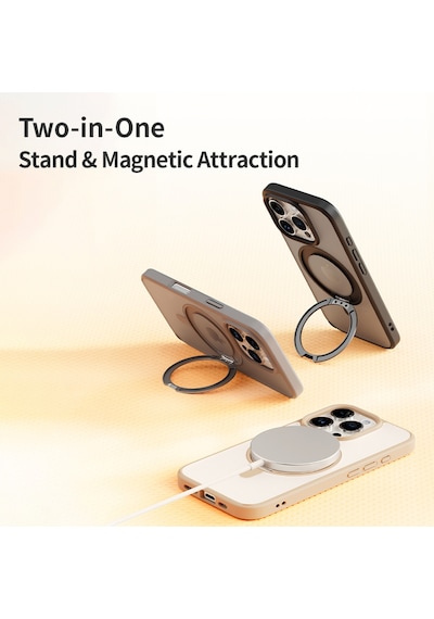 Rock Apple Uyumlu iPhone 16 Pro Max Soft Rotating Magsafe Stantlı Kılıf Altın
