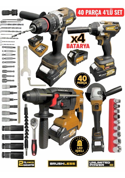Schmıtzer 4lüset-t Pro 21v 40 Parça Şarjlı Akülü 3 Modlu Hilti Matkap Somun Sıkma Sökme Taşlama