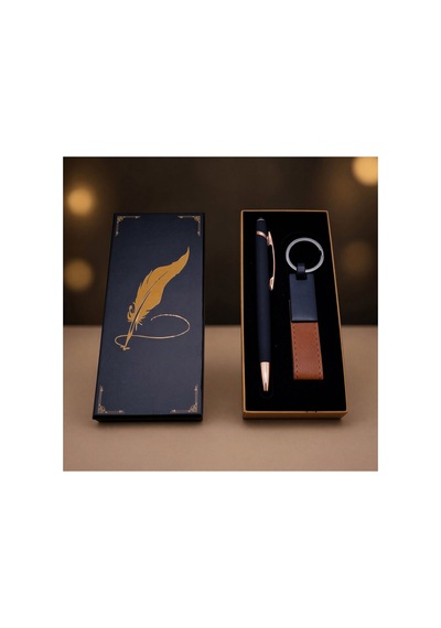 1 Adet Kutulu Kalem Ve Anahtarlık Seti Touchpen Tükenmez Kalem, Deri Metal Anahtarlık, Karton Kutu, Kişiye Özel Lazer Baskı, Keychain Pen Rubber