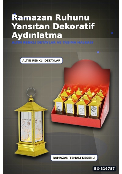 Ramazan Led Işık Kare Kubbe Tasarımlı Pilli Dekoratif Aydınlatma 12 Adet Bx-316787 Diğer