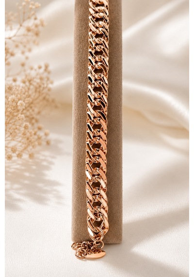 Sertifikalı Rose Gold Küba Zincir Bileklik 16,51 G Ayarlanabilir Zincirli Şık Tasarım Altın
