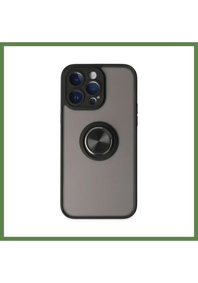 Bezos Apple iPhone 14 Pro Max Uyumlu Kılıf Montreal Yüzüklü Silikon Kapak - Siyah Hb006