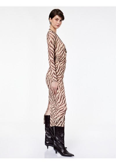 Koton Slim Fit Yırtmaçlı Uzun Kollu Bisiklet Yaka Zebra Desenli Drapeli Elbise Bej Desenli 6wak80262ek Ekru Koton Slim Fit Yırtmaçlı Uzun Kollu Bisiklet Yaka Zebra Desenli Drapeli Elbise Bej Desenli 6wak80262ek Ekru