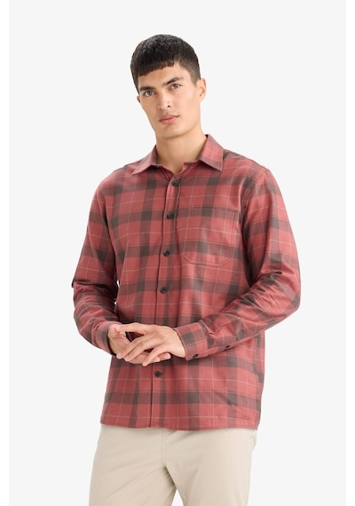 Defacto Regular Fit Polo Yaka Kareli Pamuklu Uzun Kollu Gömlek E8193ax25wnbn367 Kahve-bn367