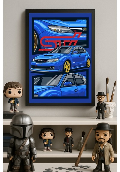 Subaru Impreza Wrx Stı Siyah Ahşap Çerçeveli Poster, Dekoratif Araba Duvar Tablosu