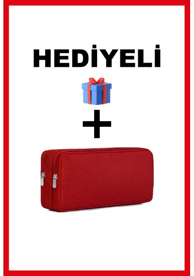 Kalem Kutusu Çift Gözlü Kalemlik Hediyeli Kırmızı