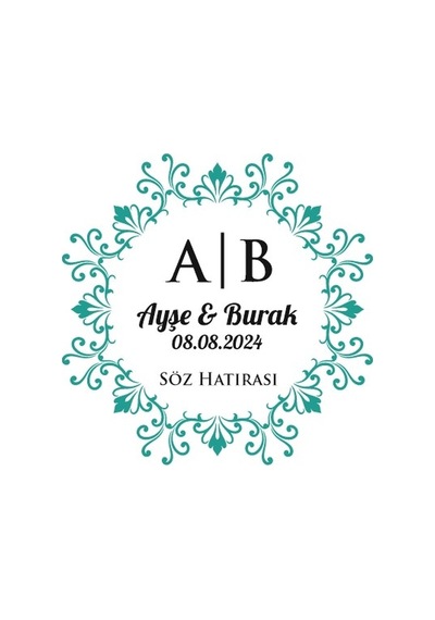 Kare Çerçeveli İç Yuvarlak Mühür Kına Nişan Düğün 3x3 Cm Özel Etiket / 50 Adet Sticker Beyaz