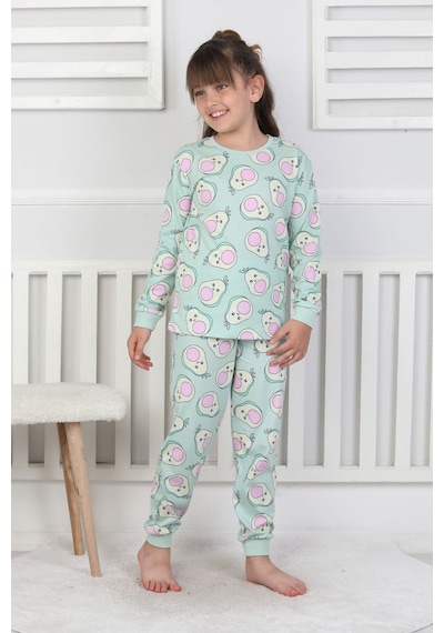 Cute Avocado Desenli Kız Çocuk Pijama Takımı Yeşil