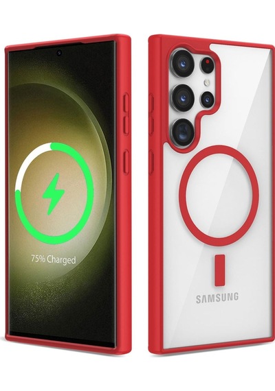 Galaxy S23 Ultra Kılıf M-safe Wireless Şarj Özellikli Silikon Zore Ege Kapak Koyu Kırmızı