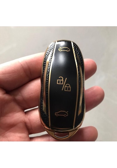 Tesla Uyumlu Model Y Tipi Anahtar Koruma Kılıfı Gold - Siyah