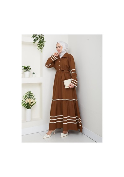 Harman Butik Kadın Çilek Kumaş Şerit Detaylı Kuşaklı Kahverengi Elbise Kahverengi Kahverengi Harman Butik Kadın Çilek Kumaş Şerit Detaylı Kuşaklı Kahverengi Elbise Kahverengi Kahverengi