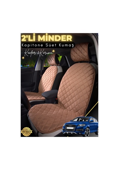 Audi Q7 Uyumlu 2'li Süet Oto Koltuk Minderi Terletmez Universal Oto Koltuk Kılıfı A1 Kahverengi