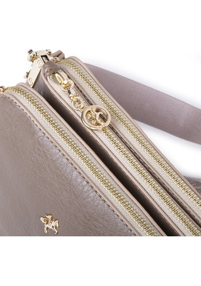 Nas Bag Mini Boy Kadın 3 Gözlü Çapraz Çanta En 18 Cm Boy 11 Cm Vizon Victoria