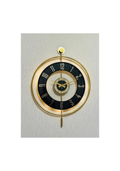 Pey Aksesuar Metal Camlı Duvar Saati 50 X 70 Cm Orta Boy Işıklı Gerçek Cam Duvar Saati Modern Tasarım M51-gold-şeffaf-siyah-gold
