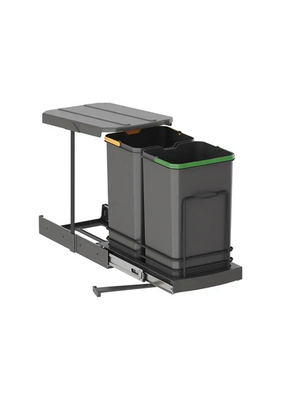 Starax Teleskopik Raylı Plastik Gövde Çöp Kovası 12+12 Litre Antrasit Modül 40cm S-2392-a