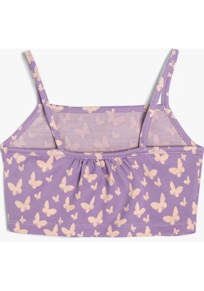 Koton Crop Atlet Kelebek Desenli İnce Askılı Lila Desenli 4skg30037ak Lila
