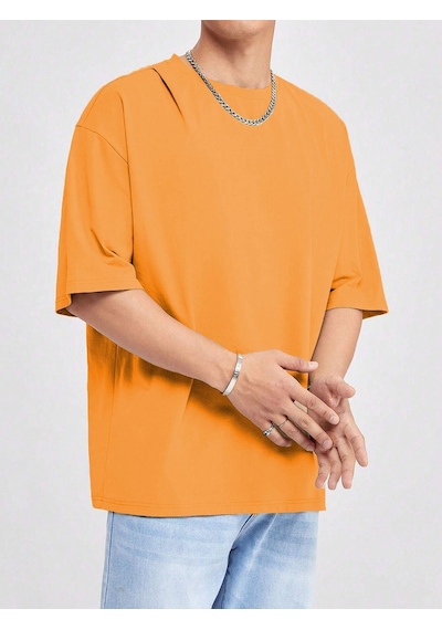 Basic Süprem T-shirt - Turuncu Oversize Bisiklet Yaka Tişört Turuncu-78138 Basic Süprem T-shirt - Turuncu Oversize Bisiklet Yaka Tişört Turuncu-78138