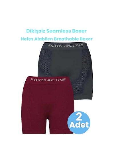 Uniquetrenders Erkek Dikişsiz/seamless Nefes Alabilen Boxer 2'li Set Füme - Bordo