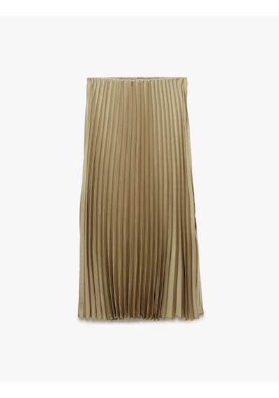 Koton Normal Bel Midi Pileli Saten Etek Haki 6sak70144uw