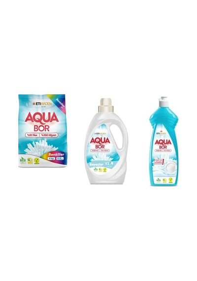Aquabor Doğal Mineralli 4 Kg Renkliler + Sıvı Beyaz + Elde Bulaşık 3 Lü Set