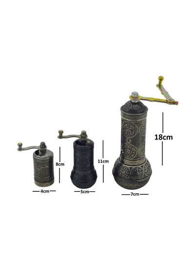 Zamak Metal Kalay Renk 3 Lü Set Karabiber,kahve,çörek Otu El Değirmeni Öğütücü Grinder Koyu Gri