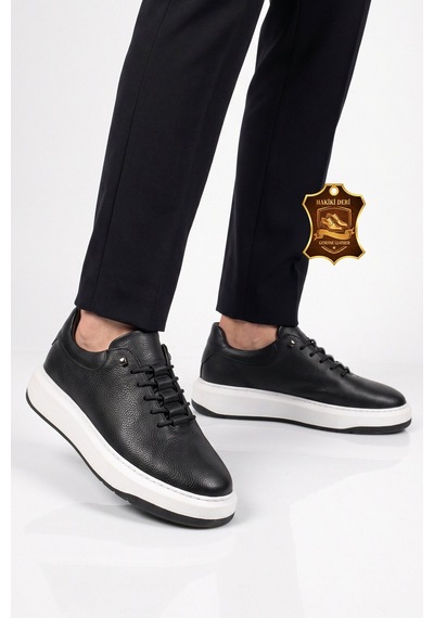 Ayakmod Lastik Bağcıklı Şık Rahat Siyah-beyaz Hakiki Deri Erkek Casual Sneaker Ayakkabı 272304 SİYAH-BEYAZ
