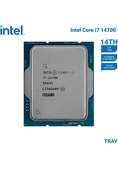 Intel Core İ7 14700 Tray 2.1ghz 20 Çekirdek 33mb Akıllı Önbellek Soket 1700 Kutusuz İşlemci