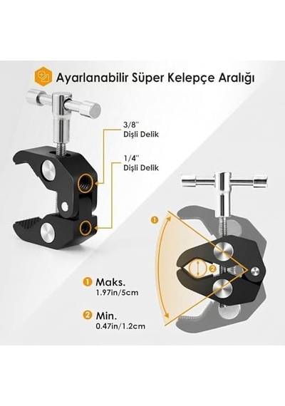 Profesyonel Magic Arm Dslr Kamera Tutucu Süper Kelepçeli Mengene Stand, 1/4 3/8 Dişli Flaş Pabuçlu E