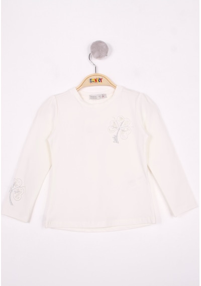 Toontoy Kids Toontoy Kız Çocuk Yonca Nakışlı Sweatshirt Ekru