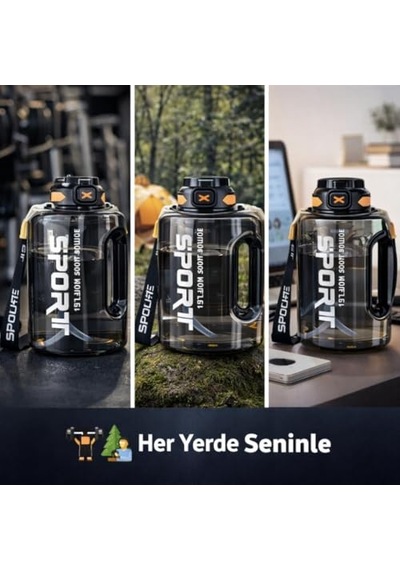 2lt Su Matarası Su Şişesi Pipetli Sızdırmaz Bpa Içermez Emniyet Kilitli Suluk Sporcu Motivasyon Su Matarası