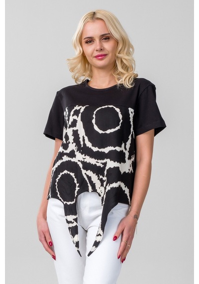 Kadın Bağlamalı Baskılı Viskon Kombinli Likralı Örme Kumaş Sıfır Yaka Tshirt Siyah Kadın Bağlamalı Baskılı Viskon Kombinli Likralı Örme Kumaş Sıfır Yaka Tshirt Siyah