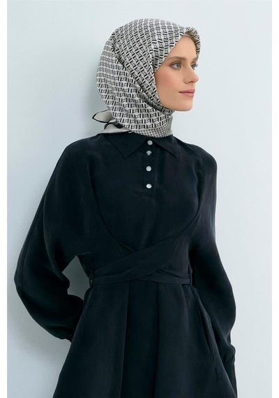 Armine Tivil Saf İpek Eşarp 9502 - 05 Siyah Krem Logo Desen Siyah Krem