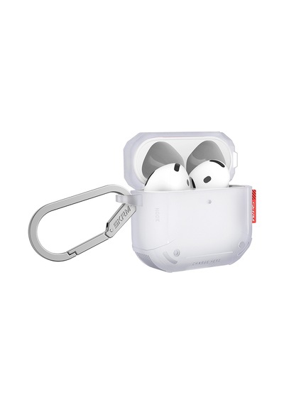 Apple Uyumlu AirPods 4 Kılıf Airbagli 360 Derece Tam Koruma Skinarma Mecha Ce Askı Aparatlı Kılıf Beyaz