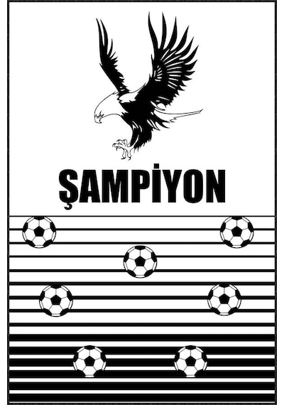 Siyah Ve Beyaz Kaymaz Tabanlı Beşiktaş Taraftar Halısı Ck061n11 Siyah - Beyaz