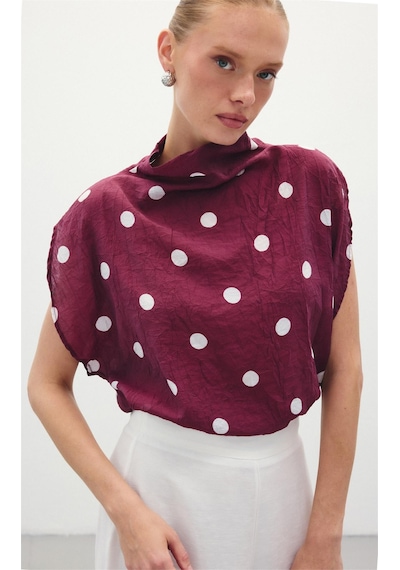 Sateen Puantiye Desenli Bluz - Bordo-136213 Bordo
