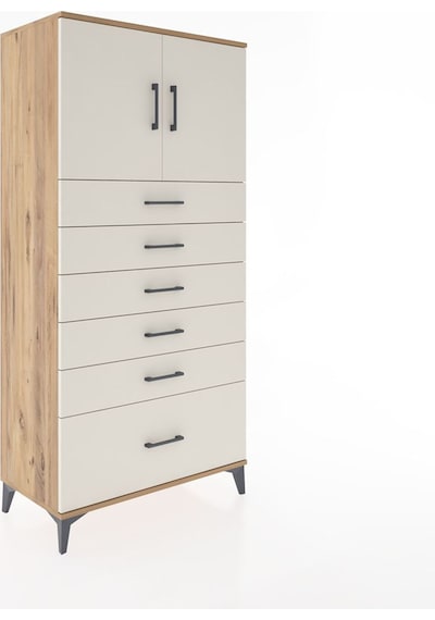 Hyperion Dolap Tek Raflı 6 Çekmeceli 2 Kapaklı 88x44x182 Çam-... Çam