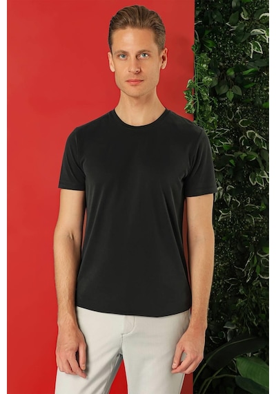Efor Slim Fit Bisiklet Yaka %100 Pamuk Siyah Tişört Ts 878 Siyah