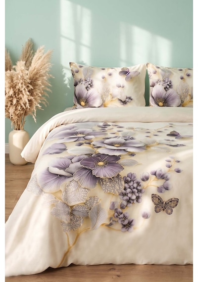 Krem Nayra 3d Flower Çift Kişilik Nevresim Takımı 4 Parça
