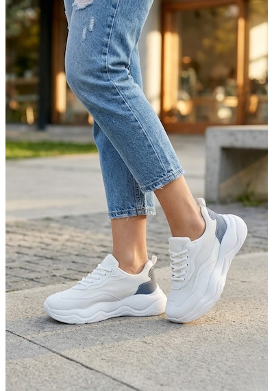 Shoetek Yaswe Kadın Sneakers Bağcıklı Spor Ayakkabı Mavi/beyaz Deri