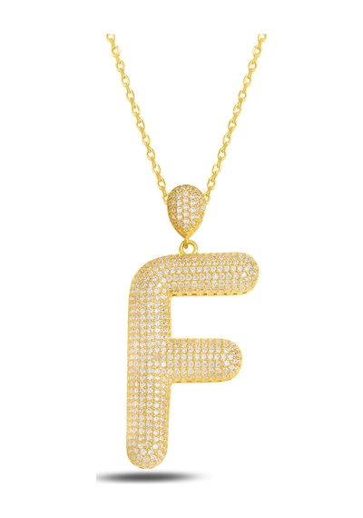 Brezza Lusso Jewelry 18k Serie Oro F Harfi Kadın Gümüş Kolye 50 CM 50 CM