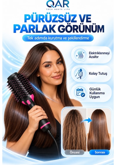 2200w Hava Üflemeli Saç Şekillendirici İyonik Fön Tarağı Düzleştirici Ve Hacim Verici Fırça