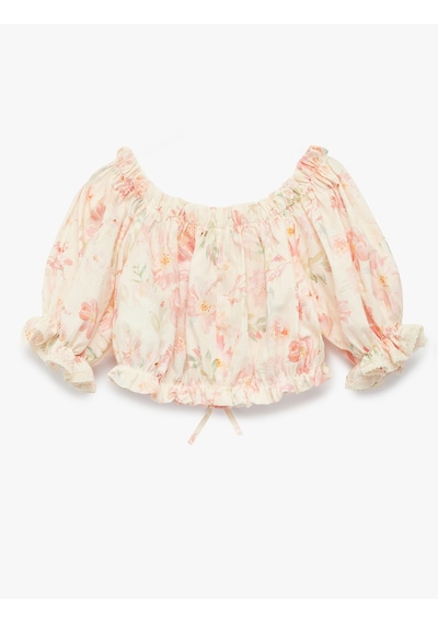 Koton Pamuklu Düşük Omuz Fırfır Detaylı Kısa Kollu Çiçekli Crop Bluz Pembe Desenli 6skg60002ew Pembe Koton Pamuklu Düşük Omuz Fırfır Detaylı Kısa Kollu Çiçekli Crop Bluz Pembe Desenli 6skg60002ew Pembe