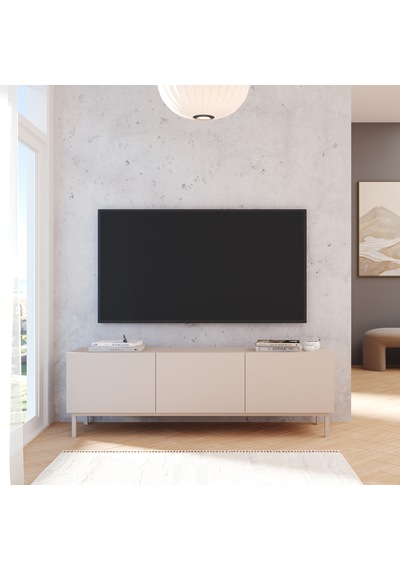 Robinhome Miami Tv Ünitesi Sehpası 3 Kapaklı Ahşap Ayaklı 150cm Kumsal Bej