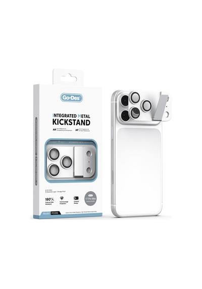 İphone 17 Pro Max Uyumlu Go Des Cl-23 Anti Reflective Standlı Kamera Lens Koruyucu Gümüş