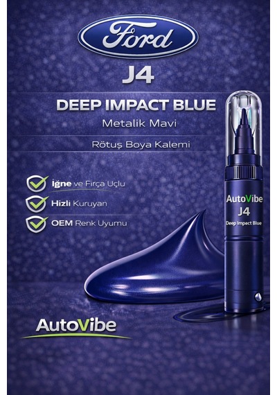 Ford Rötuş Boyası Ve Rötuş Çeliği Seti Kalemi J4 Deep Impact Blue 2si1arada Çizik Giderici