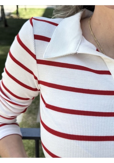 Polo Yaka Çizgili Kaşkorse Bluz - S504446 Çok Renkli