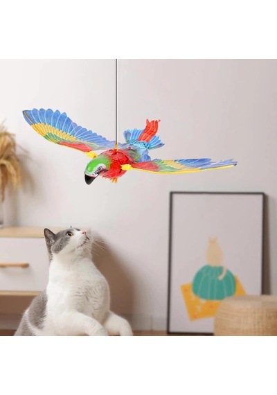 43x25 Cm Müzikli 2 Adet Kullanıma Uygun Uçan Papağan Kedi Oyuncağı