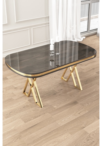 Canisa Zae Serisi 90x168 Lak Panel Antrasit Ironi Gold Ayak Masa Takımı 6 Gri Sandalye Masa Antrasit İroni Sandalye Gri Canisa Zae Serisi 90x168 Lak Panel Antrasit Ironi Gold Ayak Masa Takımı 6 Gri Sandalye Masa Antrasit İroni Sandalye Gri